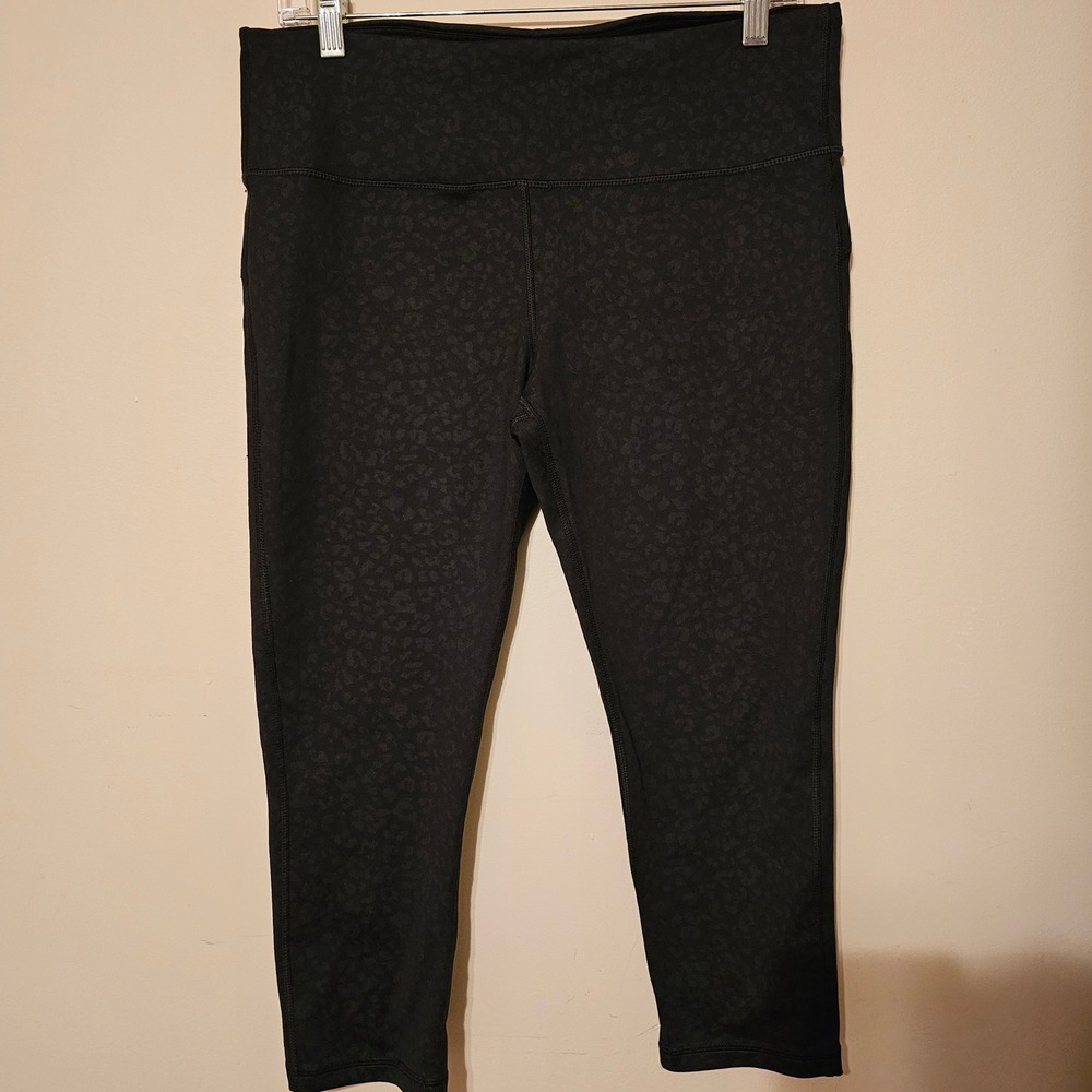 Marika Sport Womens Black Leopard Print High Waisted Cropped Leggings XL 16-18